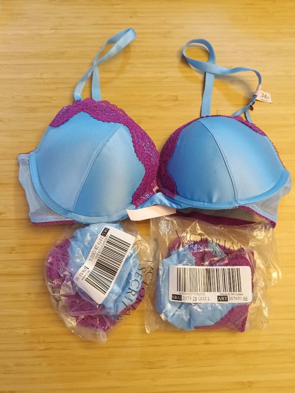NEW Victoria's Secret Tease Push Up Bra & Cheeky Panty Set Blue Purple